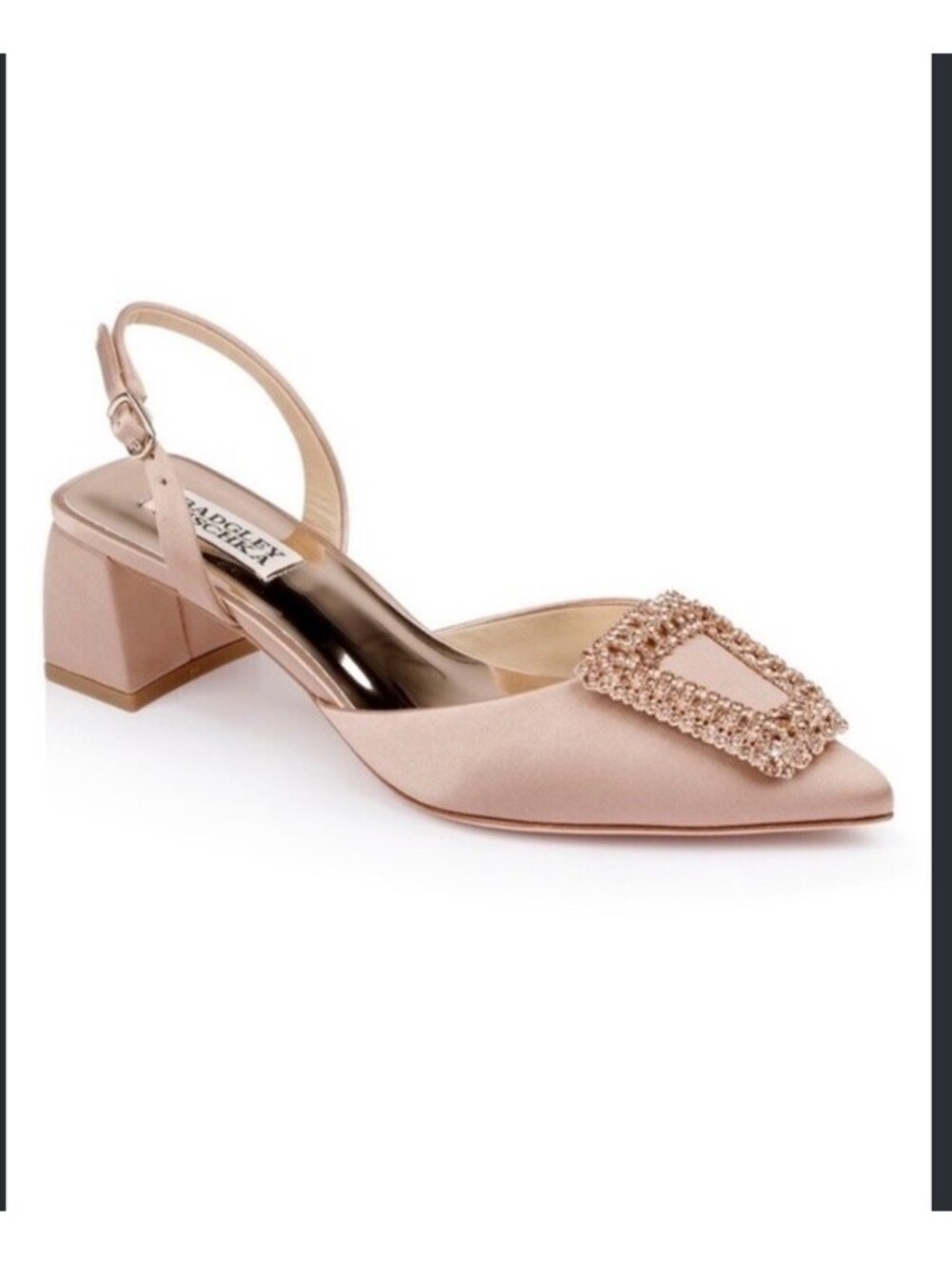 Badgley Mischka Pink Tan Emmie Block Heel Slingback Crystal Buckle US 5.5 $250